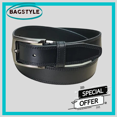 Чоловічий шкіряний класичний пояс ремінь із подвійним рядком 3,5см тактичний чорний