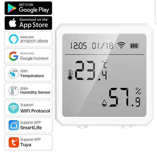 Умный датчик измирения температуры и влажности Tuya Smart Life Alexa ...