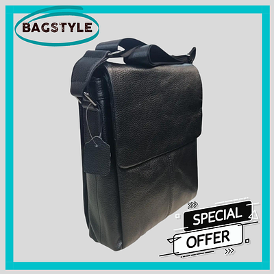 Сумка чоловіча через плече з натуральної шкіри міська щоденна для документів чорна