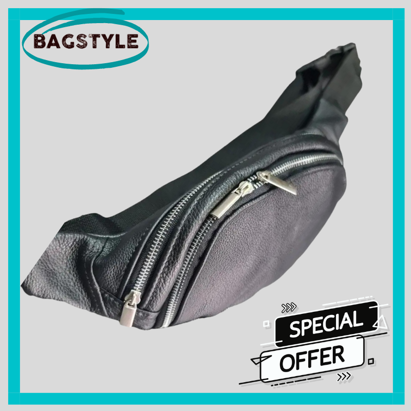 Шкіряна чоловіча сумка на пояс бананка міська для документів якісна чорна на пояс, фото 1