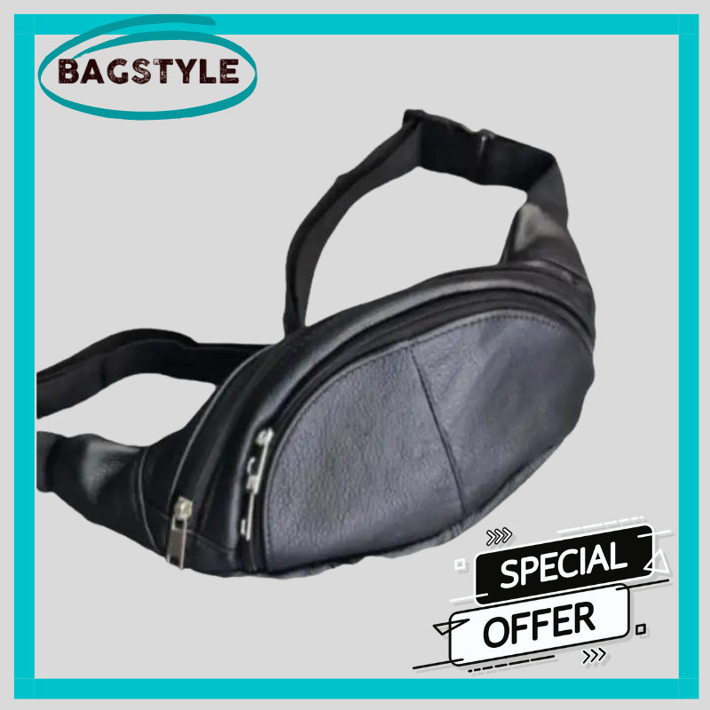 Кожана чоловіча сумка на пояс бананка для документів якісна чорного кольору, фото 1