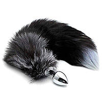 Металевий анальний корок Лисий хвіст Alive Black And White Fox Tail M