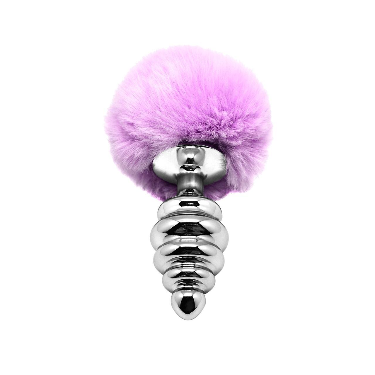Металева анальна пробка Кролячий хвостик Alive Fluffy Twist Plug L Purple, діаметр 3,8 см, фото 1