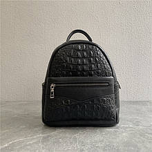 Шкіряний стильний рюкзак із вставками шкіри фактура крокодил С02-КТ-2842 Чорний