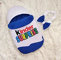 Конверт спальник теплый плащевая ткань с принтом "Kinder Surprise" синий