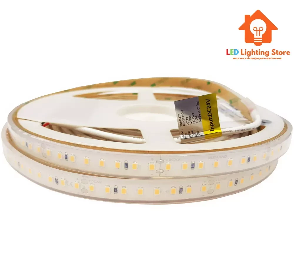 Світлодіодна стрічка RISHANG, smd2835, 24V, 128 led/m, 12W, 1050Lm, IP67, 2700K, CRI90, RDA2C8TC-A (11216), фото 1