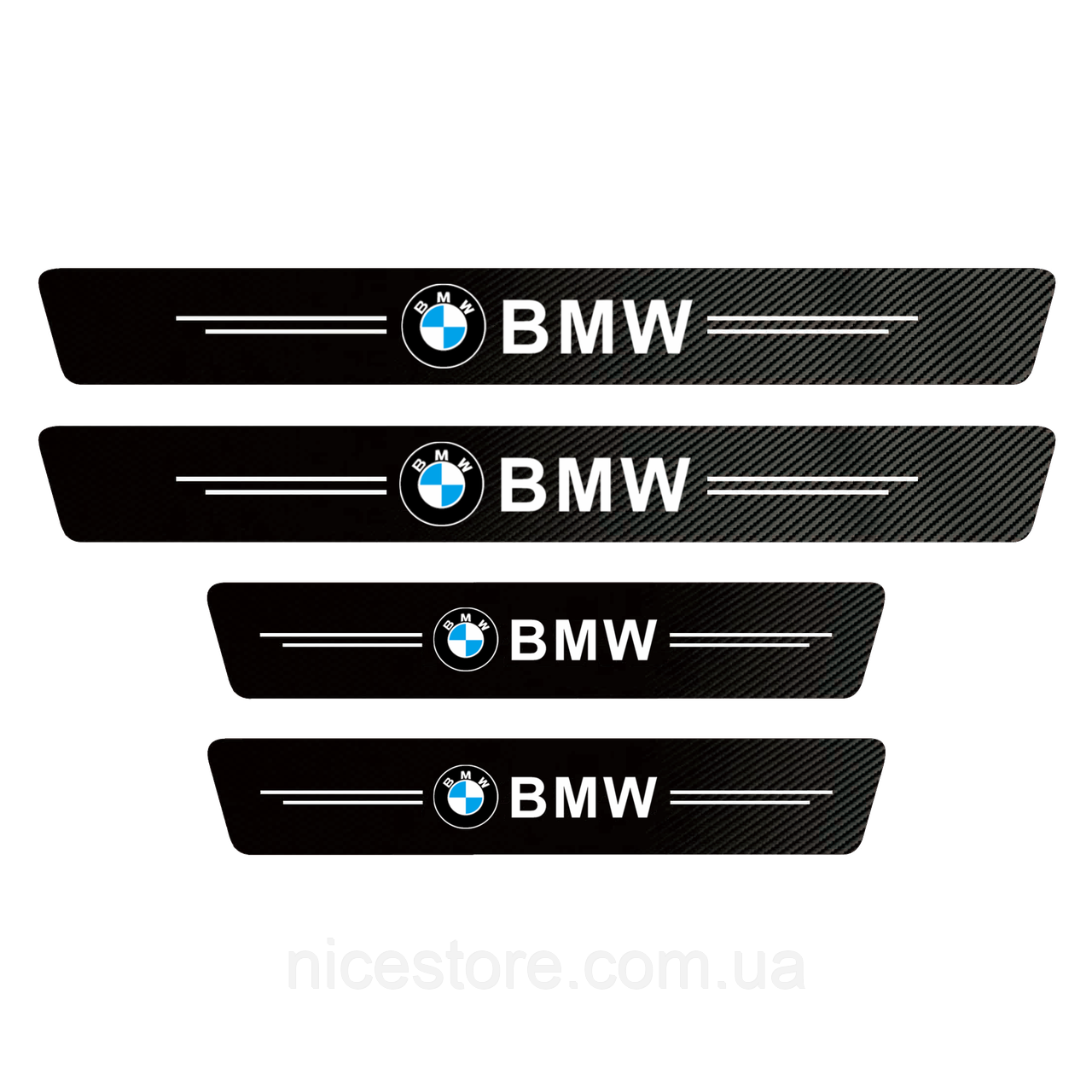 Карбонові захисні накладки на пороги авто з логотипом BMW всі моделі та інші марки автомобілів, фото 1