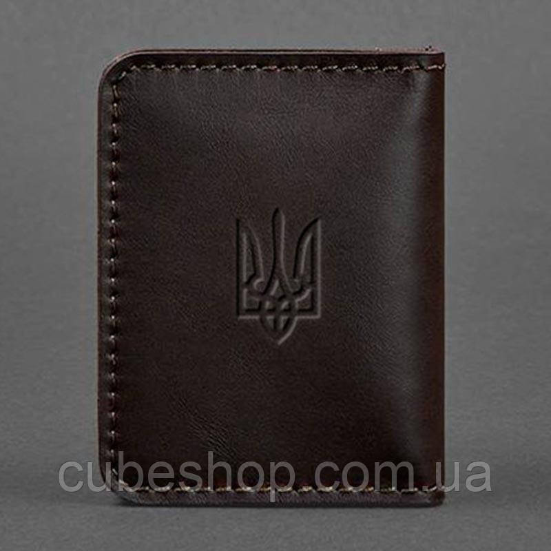 Шкіряна обкладинка для прав або id-паспорта 4.1 з гербом України (коричнева)