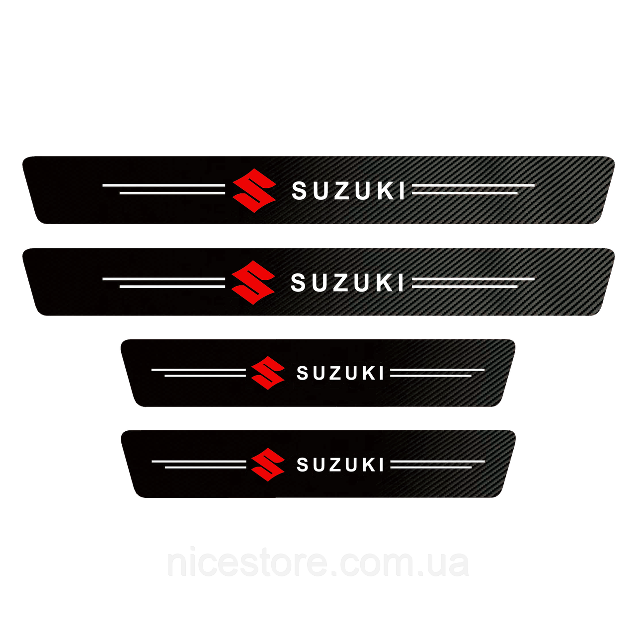 Карбонові захисні накладки на пороги авто з логотипом Suzuki всі моделі та інші марки автомобілів style1, фото 1