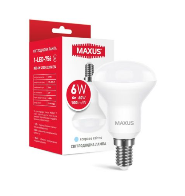 Лампа світлодіодна MAXUS R50 6W 4100K 220V E14