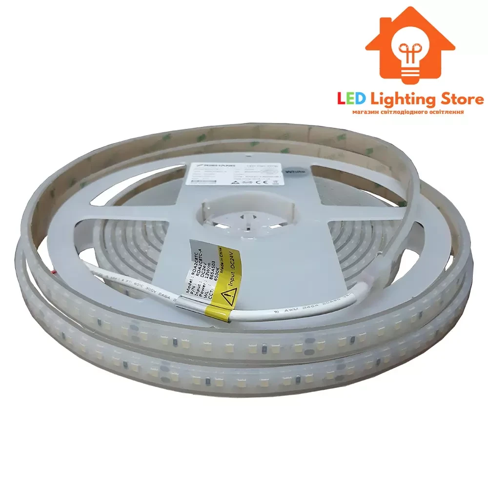 Світлодіодна стрічка RISHANG, smd2835, 24V, 128 led/m, 12W, 1059Lm, IP67, 6500K, CRI80, RDA2C8TC-A (12987), фото 1