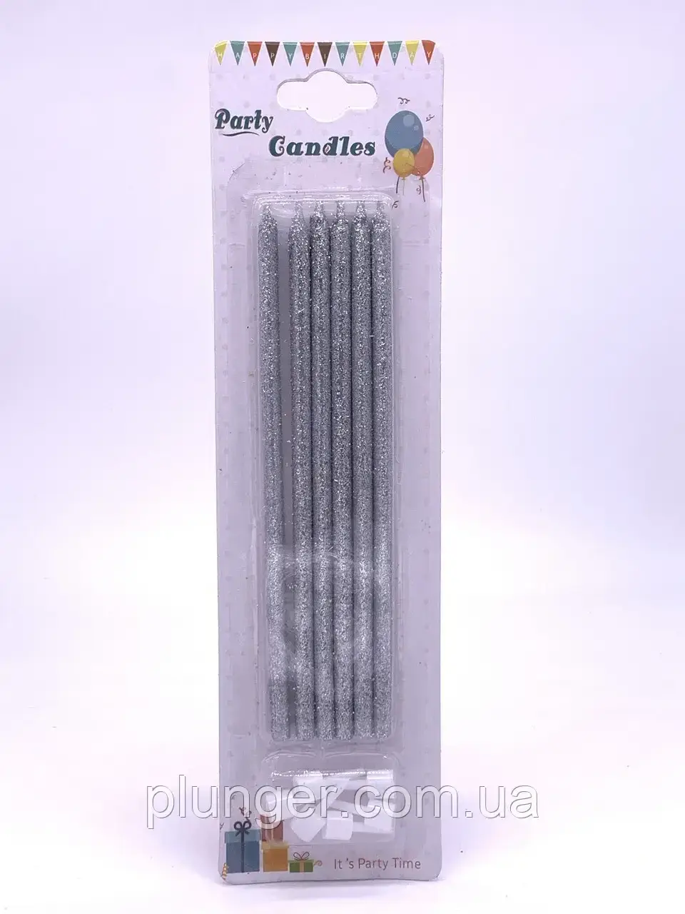 Свічки для торту, 6 шт срібний глітер, фото 1