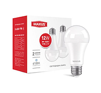 Лампа светодиодная 12W MAXUS (2шт) A60 4100K 220V E27