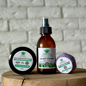 Гідролат кропиви + шампунь + скраб для шкіри голови