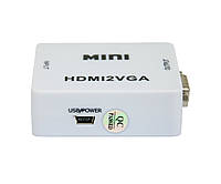Переходник с HDMI на VGA с доп питанием MINI HDMI2VGA Белый, SP2, перехідник з hdmi на vga2, переходник hdmi
