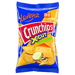 Чіпси рифлені Crunchips X-Cut смачні та ароматні зі смаком сиру та цибулі 75г TM Lorenz Польща