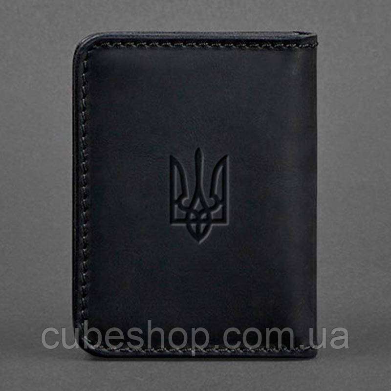Шкіряна обкладинка для прав або id-паспорта 4.1 з гербом України (чорна) шкіра Crazy Horse