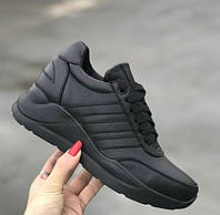 Кожаные женские кроссовки черного цвета на толстой подошве. 39 (25см)