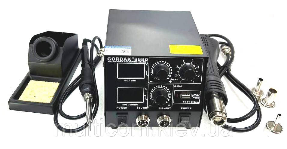 13-00-081. Паяльна станція 868D, з 2 дисплеями, паяльник + фен+ USB, Gordak
