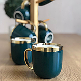 Набір 6 шт фарфорових кухлів 320 мл для чаю та кави на бамбуковій стійці, фото 3