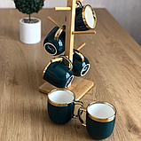 Набір 6 шт фарфорових кухлів 320 мл для чаю та кави на бамбуковій стійці, фото 4