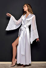 Вишуканий атласний халат для нареченої з розкішним шифоновим рукавом Білий, фото 2