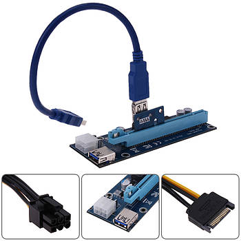 Рейзер (Riser) Card PCI Express ver.006C PCI-E 1X to 16X 6+2 Pin 12v з USB 3.0