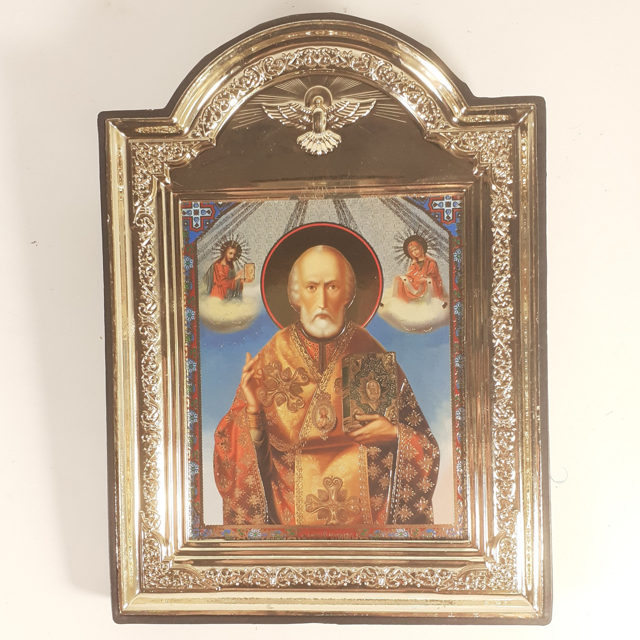 Ікона Миколай Чудотворець святий, лик 10х12 см, у пластиковій чорній рамці