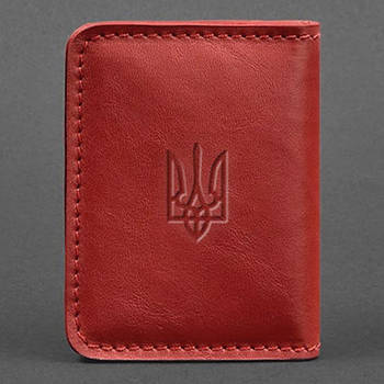 Шкіряна обкладинка для прав або id-паспорта 4.1 з гербом України (червона)