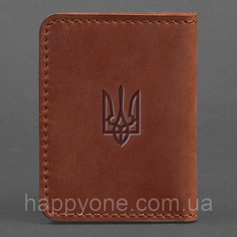 Шкіряна обкладинка для прав або id-паспорта 4.1 з гербом України (світло-коричнева) шкіра Crazy Horse, фото 1