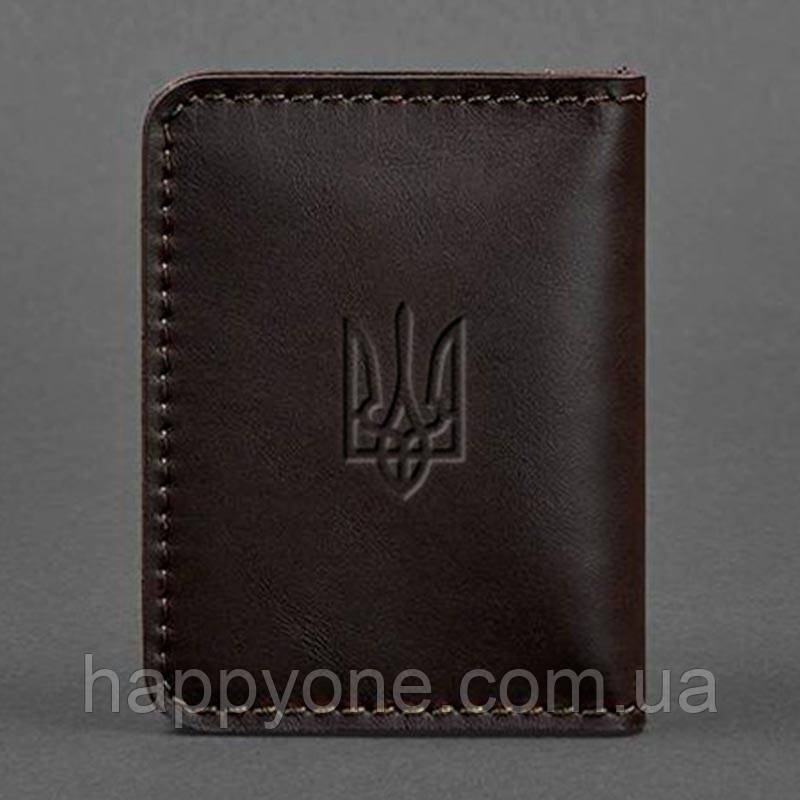 Шкіряна обкладинка для прав або id-паспорта 4.1 з гербом України (коричнева)