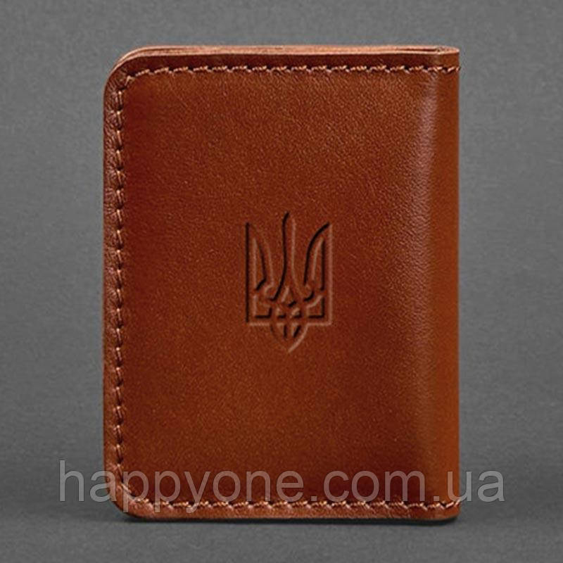 Шкіряна обкладинка для прав або id-паспорта 4.1 з гербом України (світло-коричнева), фото 1