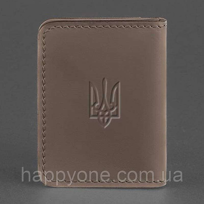 Шкіряна обкладинка для прав або id-паспорта 4.1 з гербом України (темно-бежева)