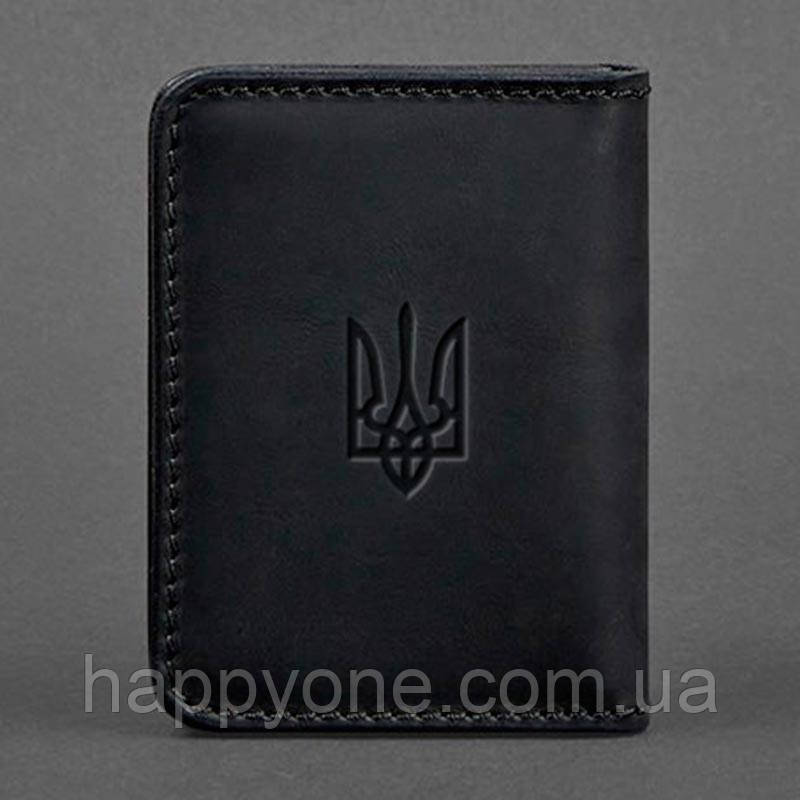 Шкіряна обкладинка для прав або id-паспорта 4.1 з гербом України (чорна) шкіра Crazy Horse