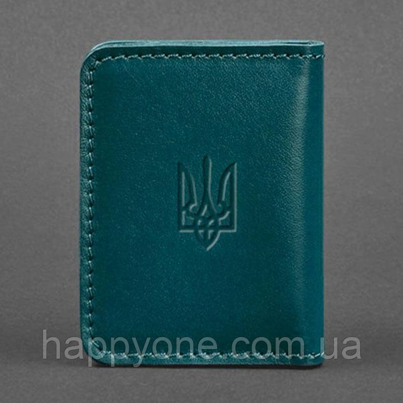 Шкіряна обкладинка для прав або id-паспорта 4.1 з гербом України (зелена)
