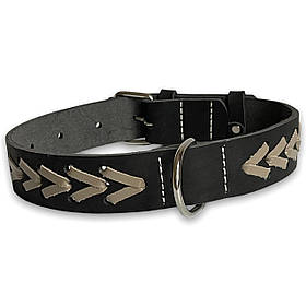 Нашийник шкіряний для собак Canem прикрашений плетінням обхват шиї 43-55 см, Чорний, ширина 30 мм