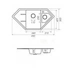Мийка для кухні гранітна кутова PLATINUM 9950 PANDORA 990x500x200мм на півтори чаші біла PLS-A25181, фото 2