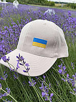 Бейсболка COTTON CAP 5 PANEL Бежева з вишивкою Прапор України