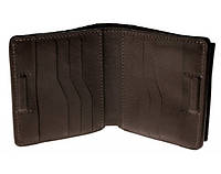 Кожаный мужской кошелек с монетницей, портмоне Grande Pelle на магните, коричневый цвет топ