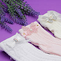 Шкарпетки дитячі Moni life на 3-4 роки нарядні святкові, носочки для дівчинки ажурна сіточка білі/рожеві з бантиками, Туреччина