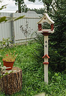 Кормушка для птиц и белок Сакура белая на ножке, кормушка для птиц садовая, декоративная кормушка