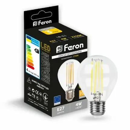 LED лампа Feron куля прозора G45 LB-61 4W E27 2700K 4778, фото 2