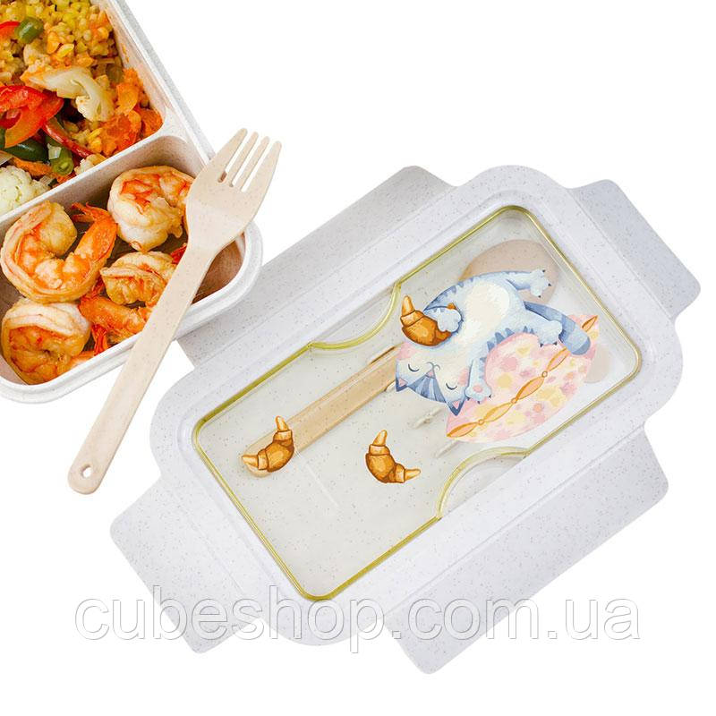 Ланч бокс із пшеничного волокна «Кіт з круассаном» 850 мл