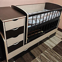 Ліжечко - трансформер (для новонародженого, підлітка, тумба + пеленатор, письмовий стіл). Бук + ДСП.