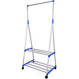 Стійка Вішалка для одягу та взуття Пересувна двоярусна Clothes Rack Підлогова з полицями на коліщатках, фото 3