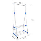 Стійка Вішалка для одягу та взуття Пересувна двоярусна Clothes Rack Підлогова з полицями на коліщатках, фото 4