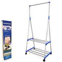 Стойка вешалка для одежды и обуви Передвижная двухъярусная Clothes Rack Напольная с полками на колесиках