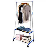 Стійка Вішалка для одягу та взуття Пересувна двоярусна Clothes Rack Підлогова з полицями на коліщатках, фото 5