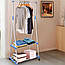 Вішалка підлогова Clothes Rack пересувна двоярусна з полицями стійка для одягу та взуття на коліщатках, фото 10