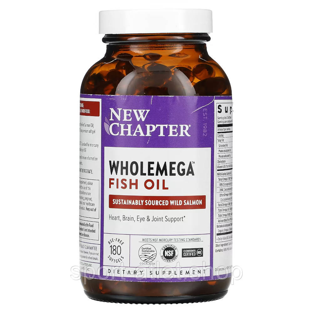 Жирні кислоти New Chapter Wholemega Fish Oil, 180 капсул, фото 1